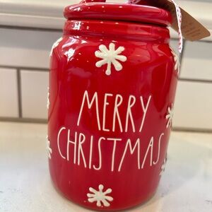 NEW Rae Dunn MERRY CHRISTMAS canister with snowflakes